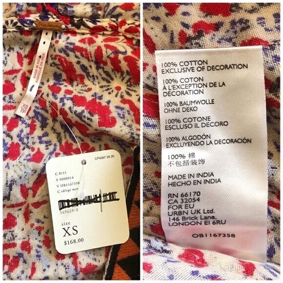 Free People Rare Embroidered Hoodie Top Size XS - Picture 5 of 5